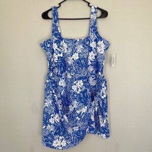 Old Navy XXL Floral Swimsuit Swim Dress Floral Blue Side Tie Padded Tank